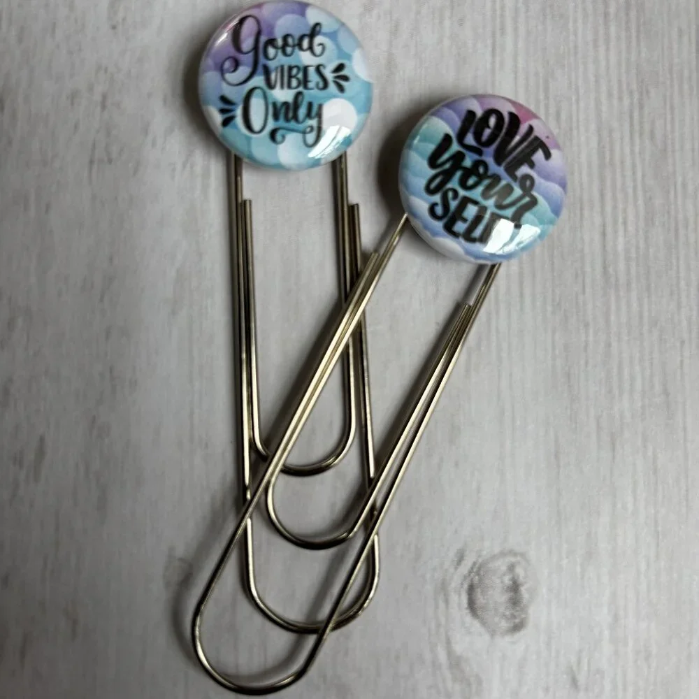 Love Yourself & Good Vibes Only Jumbo Planner Clips - Motivational Bookmark Set